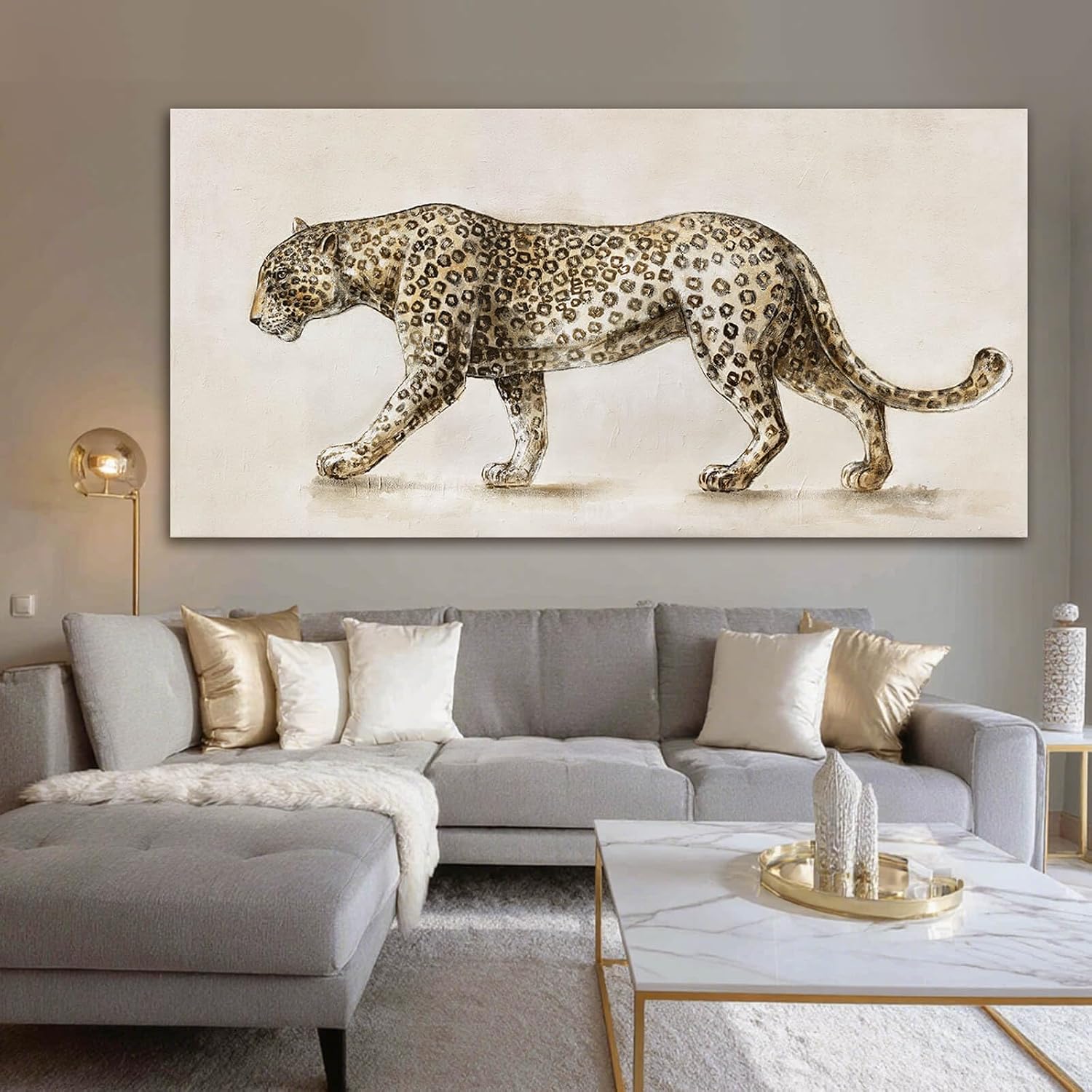 YETHEN WAL Safari Leopard Canvas Wall Art Gray Jungle Animal Canvas Art Neutral Tones Wall Decor for Living Room Bedroom Office Decor 29x58 Inch