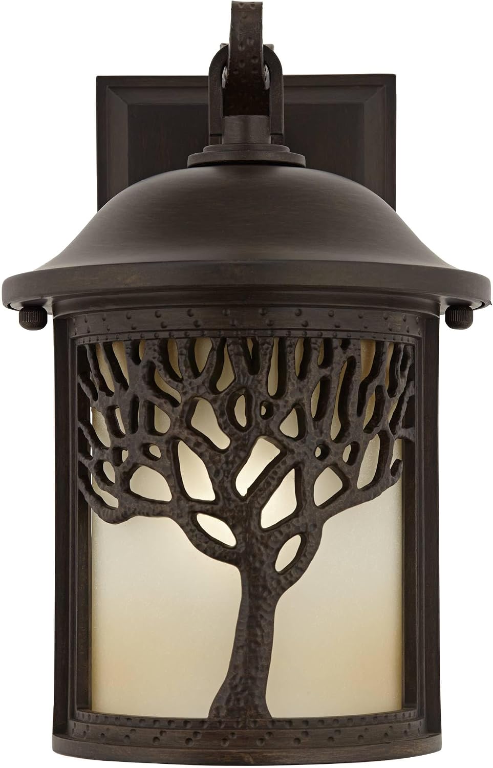John Timberland Rustic Mission Outdoor Wall Light Sconce Fixture Bronze Tree Motif 12 1/4' Amber Glass Lantern Decor Exterior House Porch Patio Outside Deck Garage Yard Front Door Garden Home