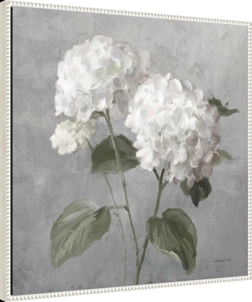 Amanti Art Framed Canvas Wall Art 30x30 White Hydrangeas by Danhui Nai, Framed Wall Art Canvas, Flowers Artwork, Traditional Decor, Large Poster Painting for Living Room, Bedroom, Bathroom, Kitchen
