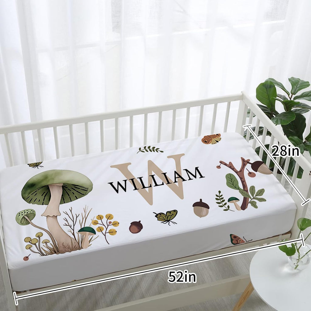 TOOTANN Custom Baby Crib Bedding Set, 5 Pcs Personalized Name Baby Crib Sheets for Kid Toddler Infant, Leaves and Butterflies Nursery Bedding Set