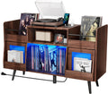 Loomie XL Record Player Stand,Turntable Stand Shelf with with Power Outlet and LED Light,Vinyl Record Storage Cabinet Up to 500 Albums, Wood Record Player Holder Table for Living Room