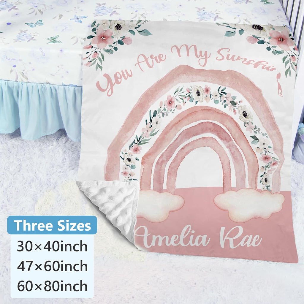Dyoart Personalized Baby Crib Set - 5 Piece Custom Nursery Bedding Set with Name, Double Layer Pink Rainbow Bedding Set for Girls, Gift for Toddler Infant New Parents