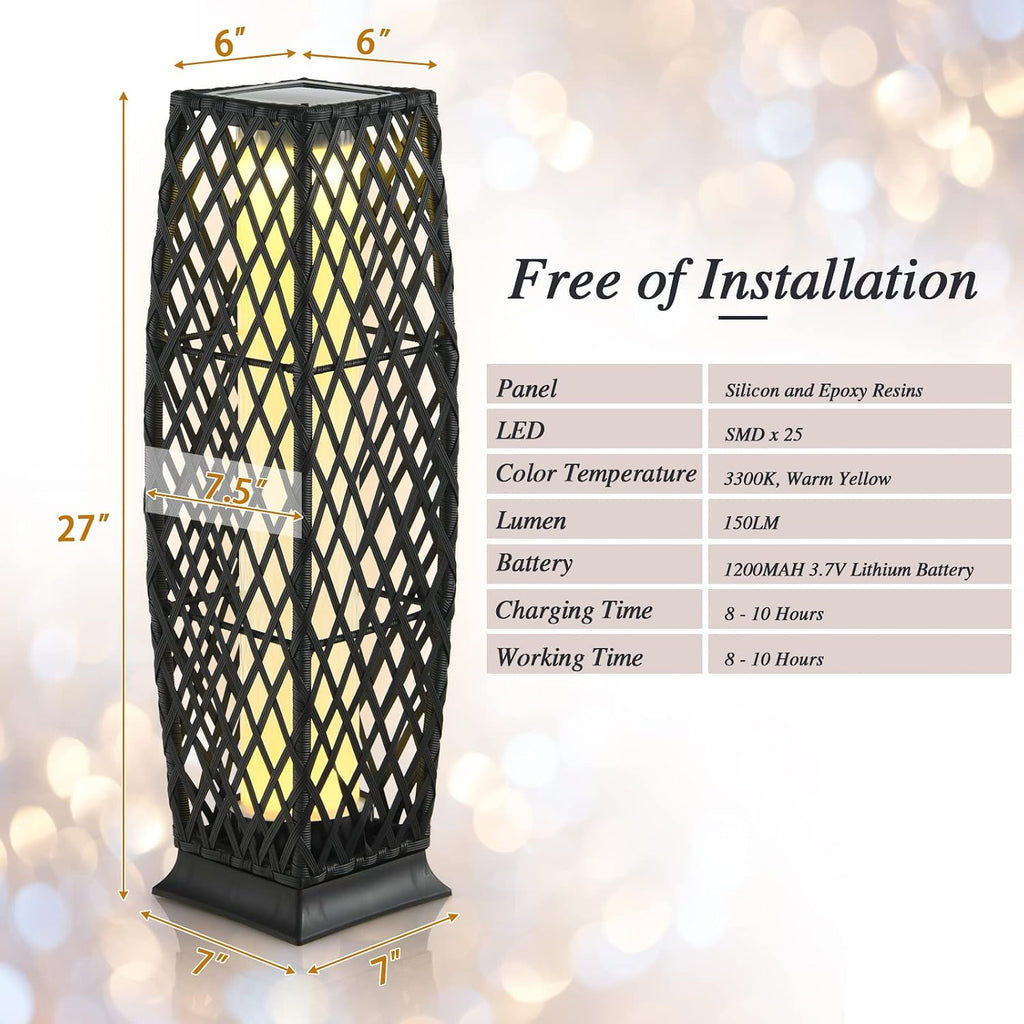 Tangkula 2 Pieces Outdoor Solar Powered Floor Lamps, IP65 Waterproof Wicker Floor Lamps with Auto On/Off LED Light, Outdoor Decor Lanterns for Garden Porch Pool Pathway Driveway (Diamond-Black)