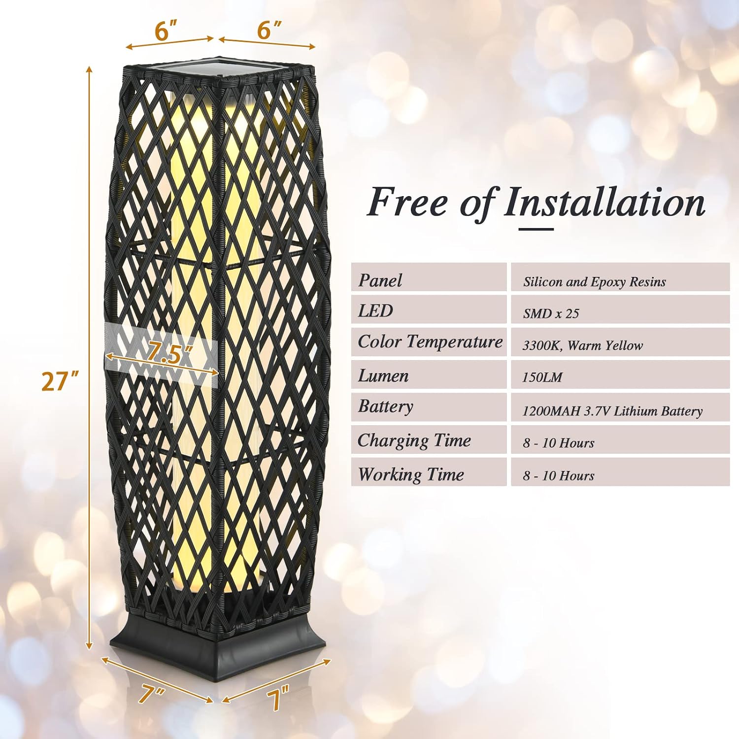 Tangkula 2 Pieces Outdoor Solar Powered Floor Lamps, IP65 Waterproof Wicker Floor Lamps with Auto On/Off LED Light, Outdoor Decor Lanterns for Garden Porch Pool Pathway Driveway (Diamond-Black)