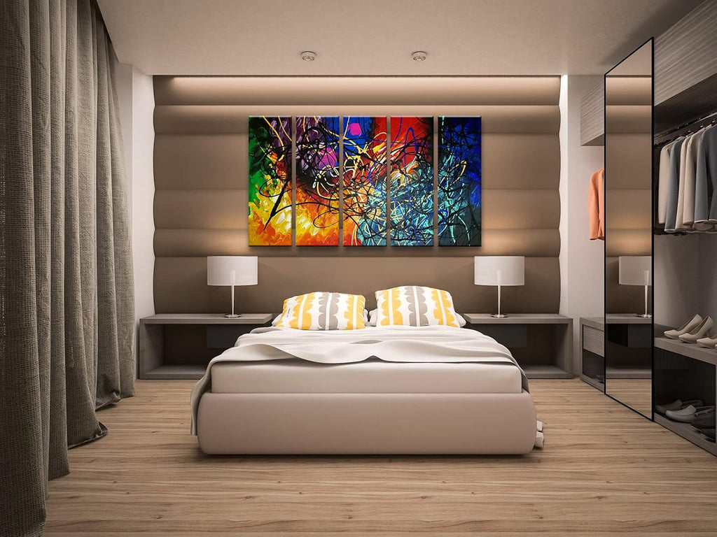 Wieco Art 5 Panels Abstract Heart Oil Paintings Reproduction on Canvas Wall Art Decor Ready to Hang for Home Office Decorations Extra Large Modern 100% Hand Made Contemporary Impressionist Artwork