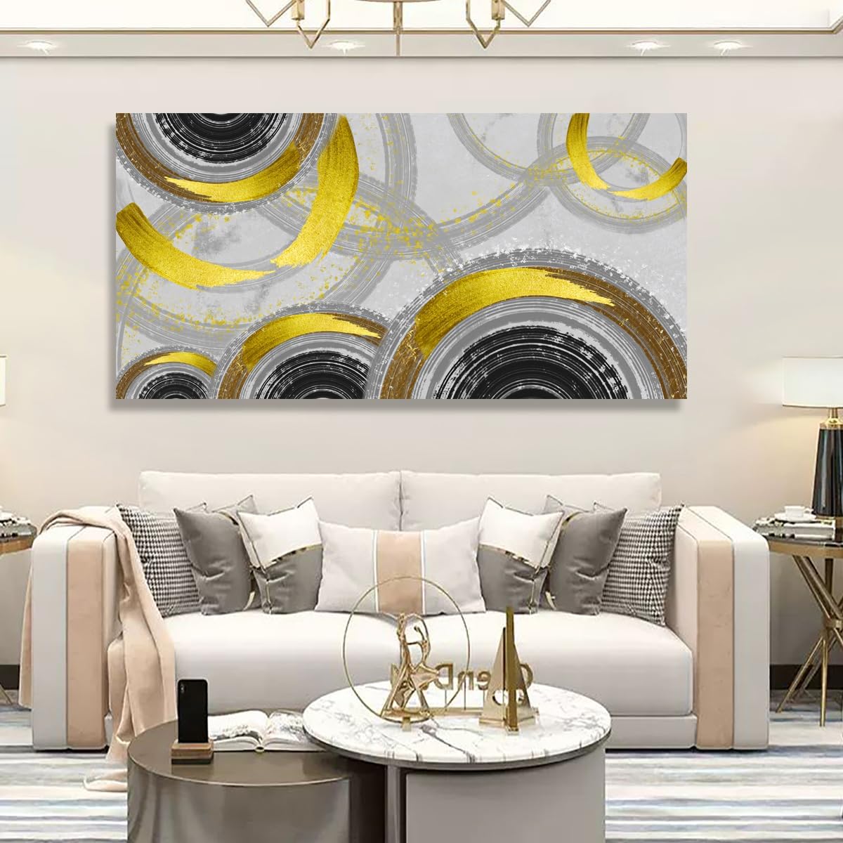 Yellow Abstract Smart Line Pictures Canvas Wall Art for Living room Bedroom Wall Decor,Smart Line Wall Art Print Paitnings for home Decor,Morden Artwork Full of Imagination Line Drawing Canvas Art Waterproof Stretched Ready to Hang-28x57inches