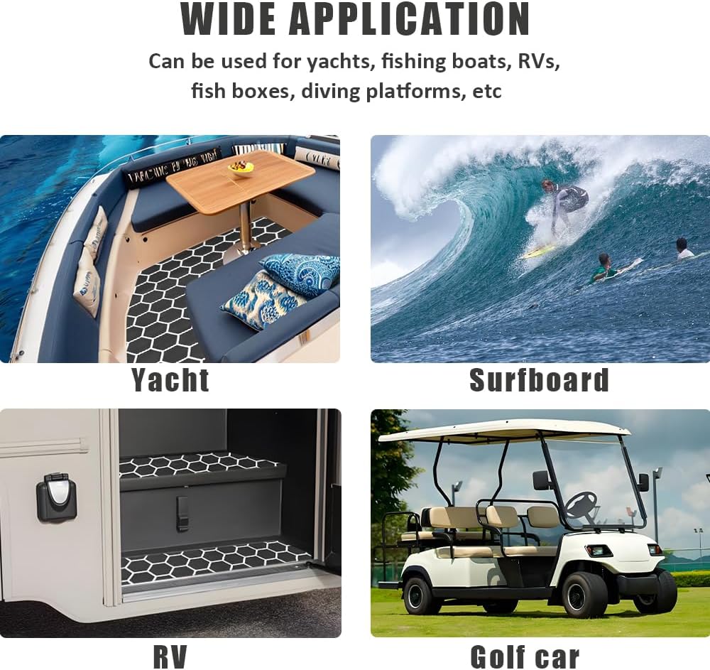 43.31' /37.7' New Hexagon EVA Self-Adhesive Boat Flooring and Decorative Fish for Yacht Pool Boat Flooring Sheet Thick Non-Skid mat