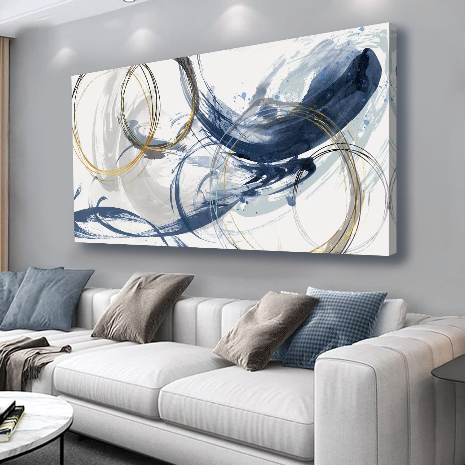 Sxurmtiie lagre Canvas Wall Art Abstract Art Paintings Blue Fantasy Colorful Graffiti on White Background 30inch x60inch Modern Artwork wall Decor for Living Room Bedroom Kitchen
