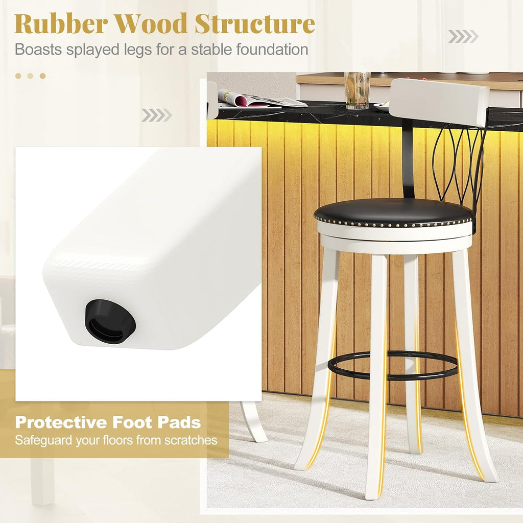 Giantex 30' Bar Stools Set of 4, Swivel Bar Height Bar Chairs with Footrest, Rubber Wood Frame & Tufted Rivets, Upholstered Modern PVC Leather Barstools for Kitchen Island & Pub
