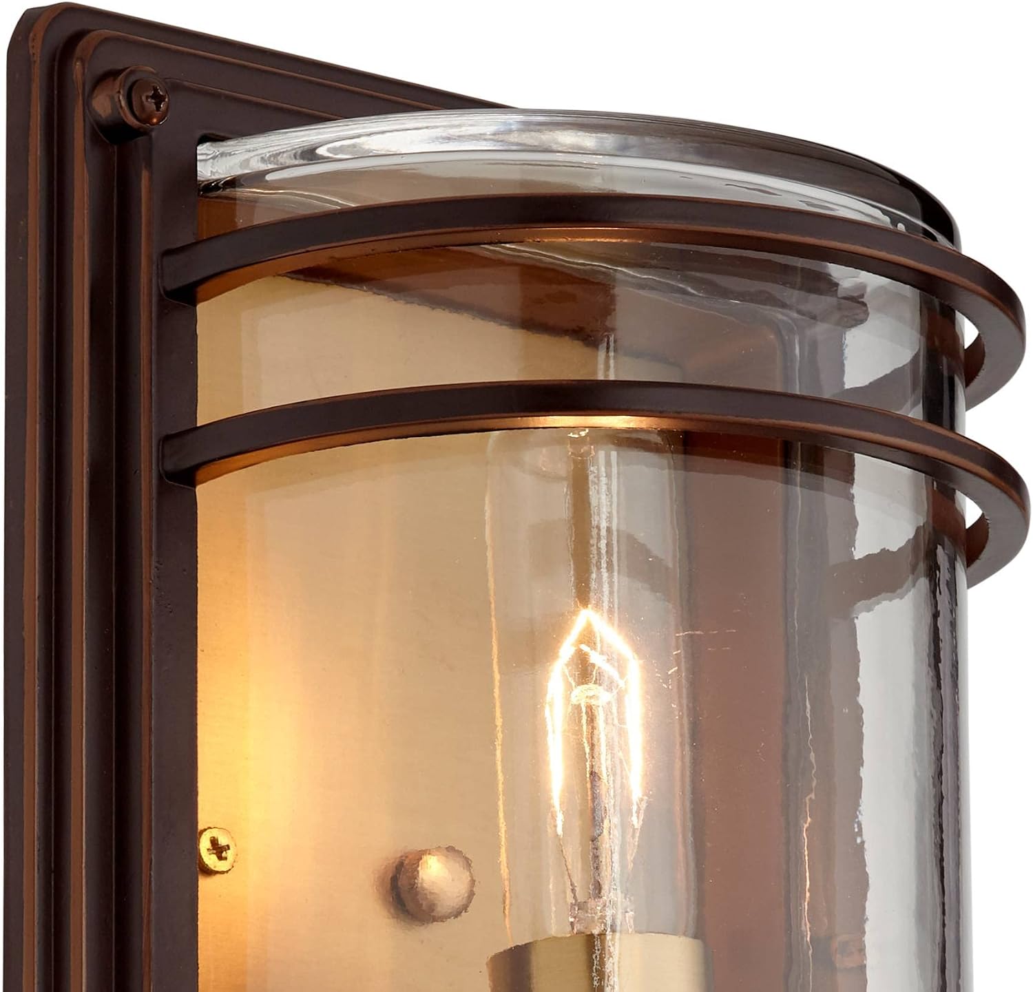 John Timberland Habitat Rustic Industrial Outdoor Wall Light Fixtures Set of 2 Bronze Warm Brass 11' Clear Glass for Post Exterior Barn Deck House Porch Yard Patio Outside Garage Front Door