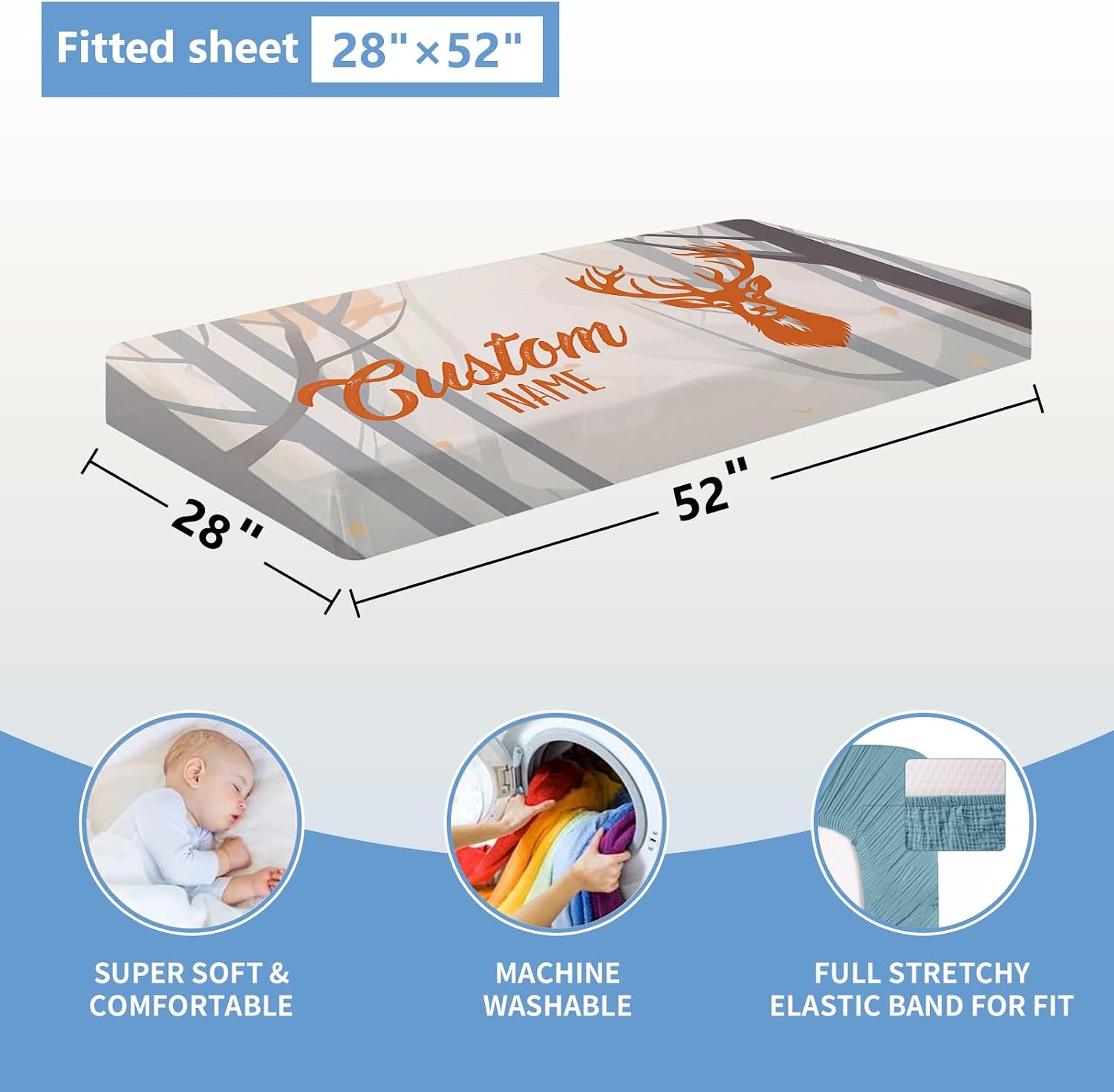 KAINSY Personalized Baby Crib Bedding Set, 5 Pcs Custom Baby Crib Set with Name, Soft Flannel Deer Crib Bedding Set for Boys, Double Layer Nursery Bedding Set, Toddler Infant Bedding Set Parents Gift