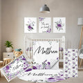 Terwex Personalized Baby Bedding Set - 5 Pcs Custom Toddlers Bedding Set with Infant Name - Soft Double Layer Nursery Crib Set for Girls Boys - Customized Infant Gifts for Baby Shower - Purple Flowers