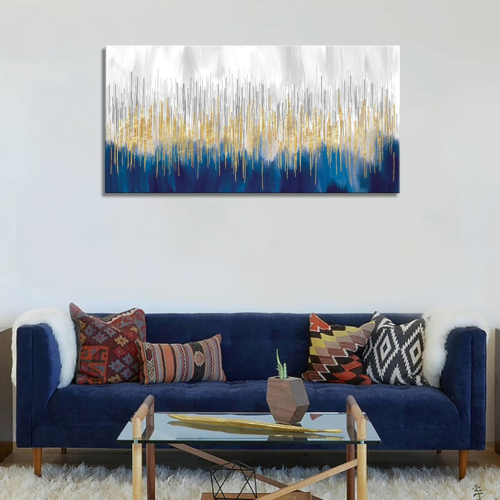 XXMWallArt FC3175 Abstract Wall Art Gold and Blue Canvas painting Artwork Painting Print for Living Room Bedroom Kitchen Home and Office Wall Decor