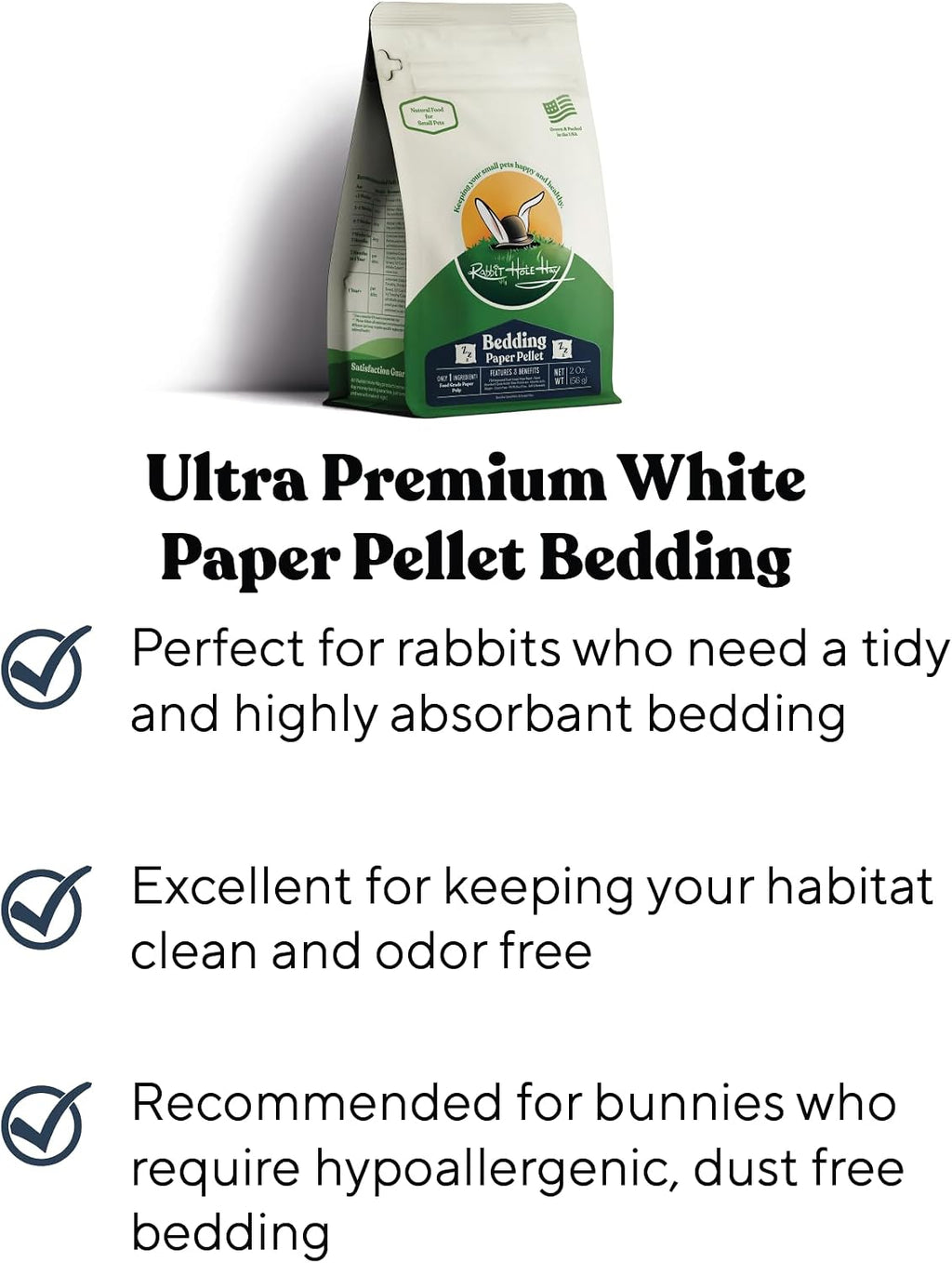 Rabbit Hole Hay - Ultra Premium Paper Pellet Bedding, White, 40 lb Box, for Small Pets - Dust-Free & Safe