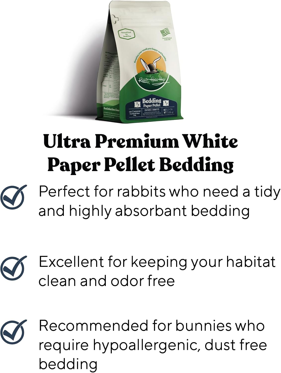 Rabbit Hole Hay - Ultra Premium Paper Pellet Bedding, White, 40 lb Box, for Small Pets - Dust-Free & Safe