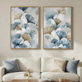 Large Framed Blue Botanical Wall Art Set of 2, Neutral Minimalist Canvas Paintings Prints, Watercolor Pastel Pictures Artwork for Modern Farmhouse Living Room Bedroom Kitchen Wall Decor, 24x36 Inch