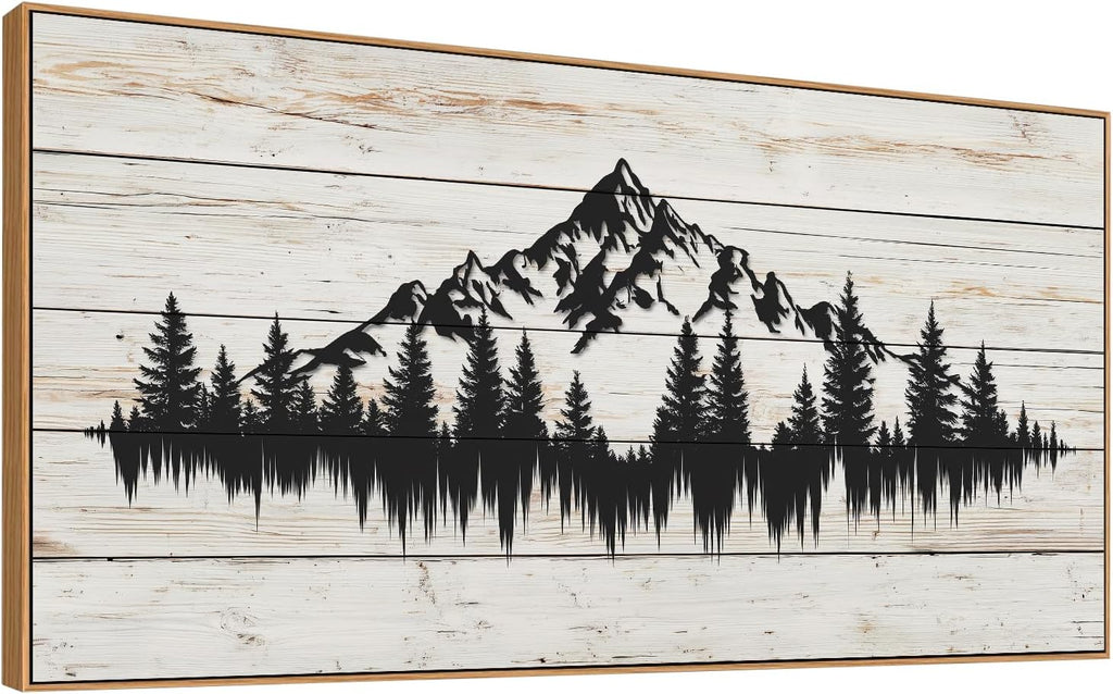 Tucai Decor Rustic Wood Grain Mountain Forest Wall Art for Living Room Bedroom Modern Framed Canvas Print Landscape Decor 24x48 Inch Serene Nature Home Art