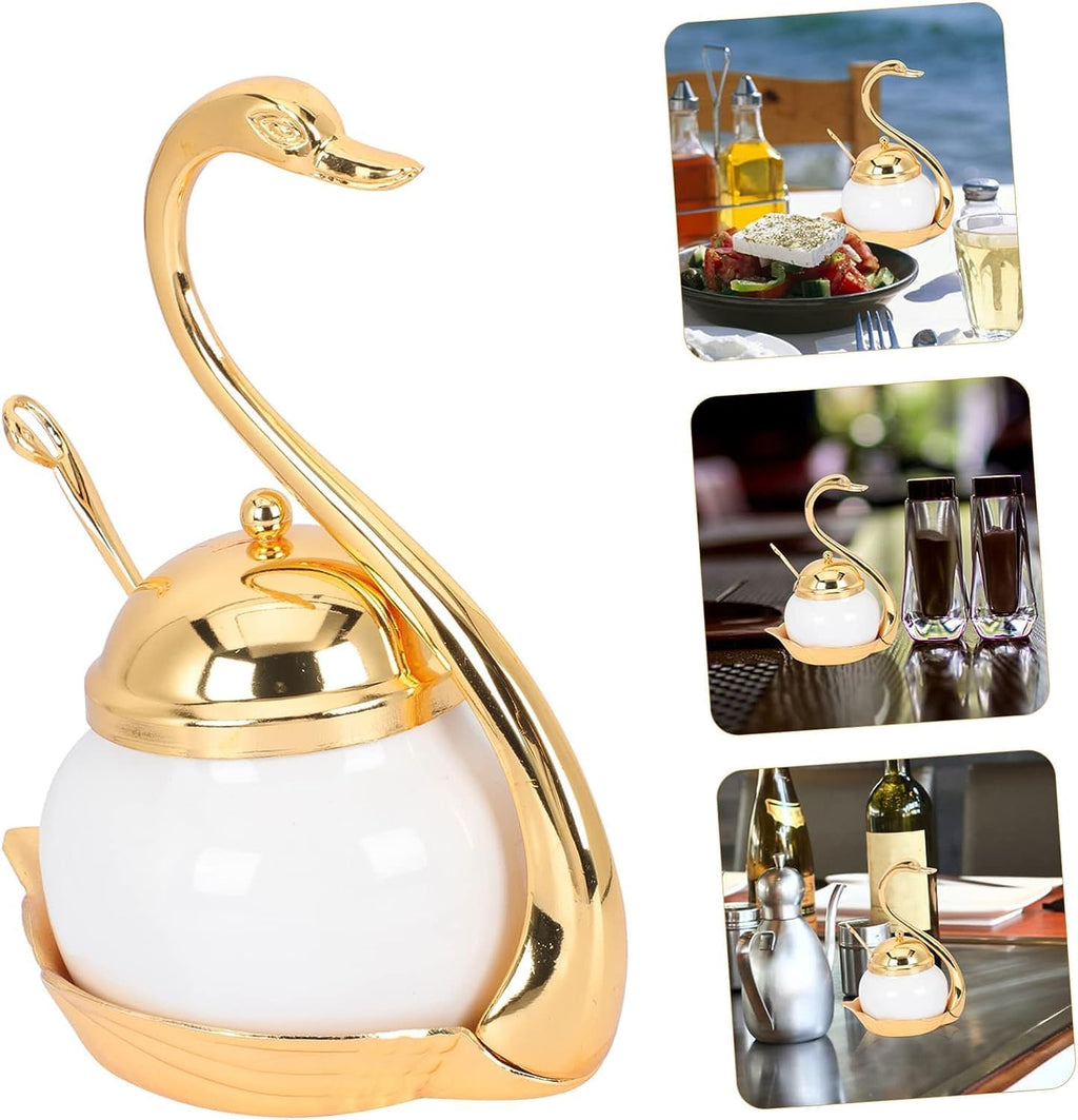 Seasoning box, Spice Jar Set Swan Condiment Container Set With Lid Spoon Metal Ceramic Sugar Bowl Seasoning Box Set Kitchen Condiment Pot Condiment Jar Spice ( Color : G ( Color : Gold , Size : 3pcs )