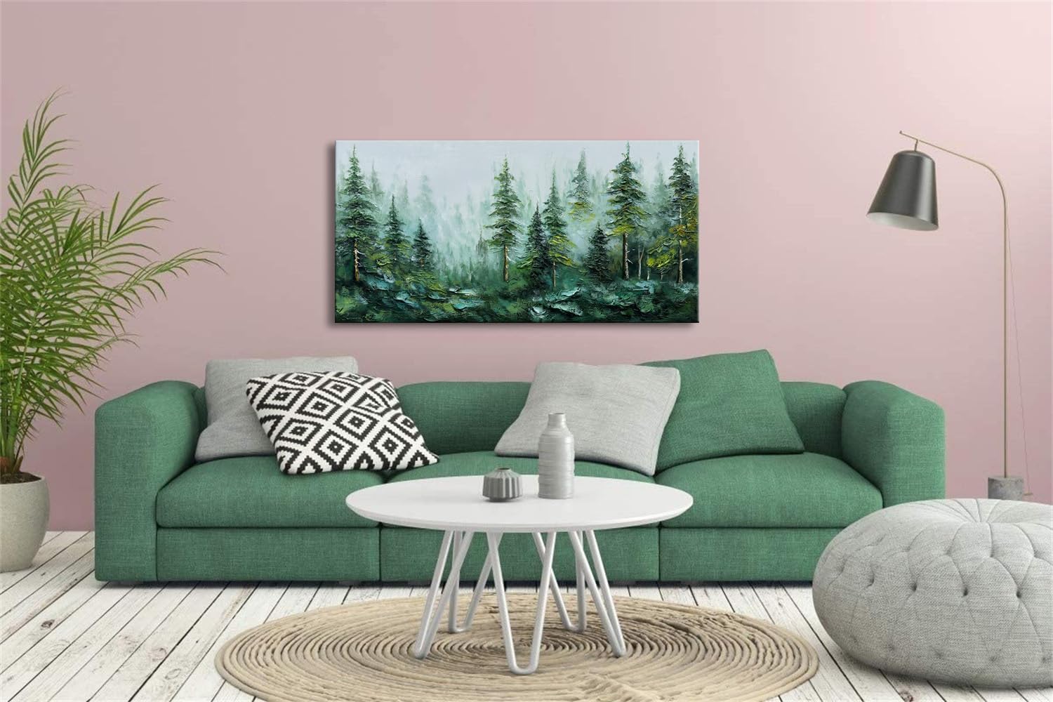 Alenoss Hand Painted Modern 3D Abstract Oil Painting 24x48 Inches Large Forest Landscape Textured Canvas Wall Art Green Artwork for Wall Decoration