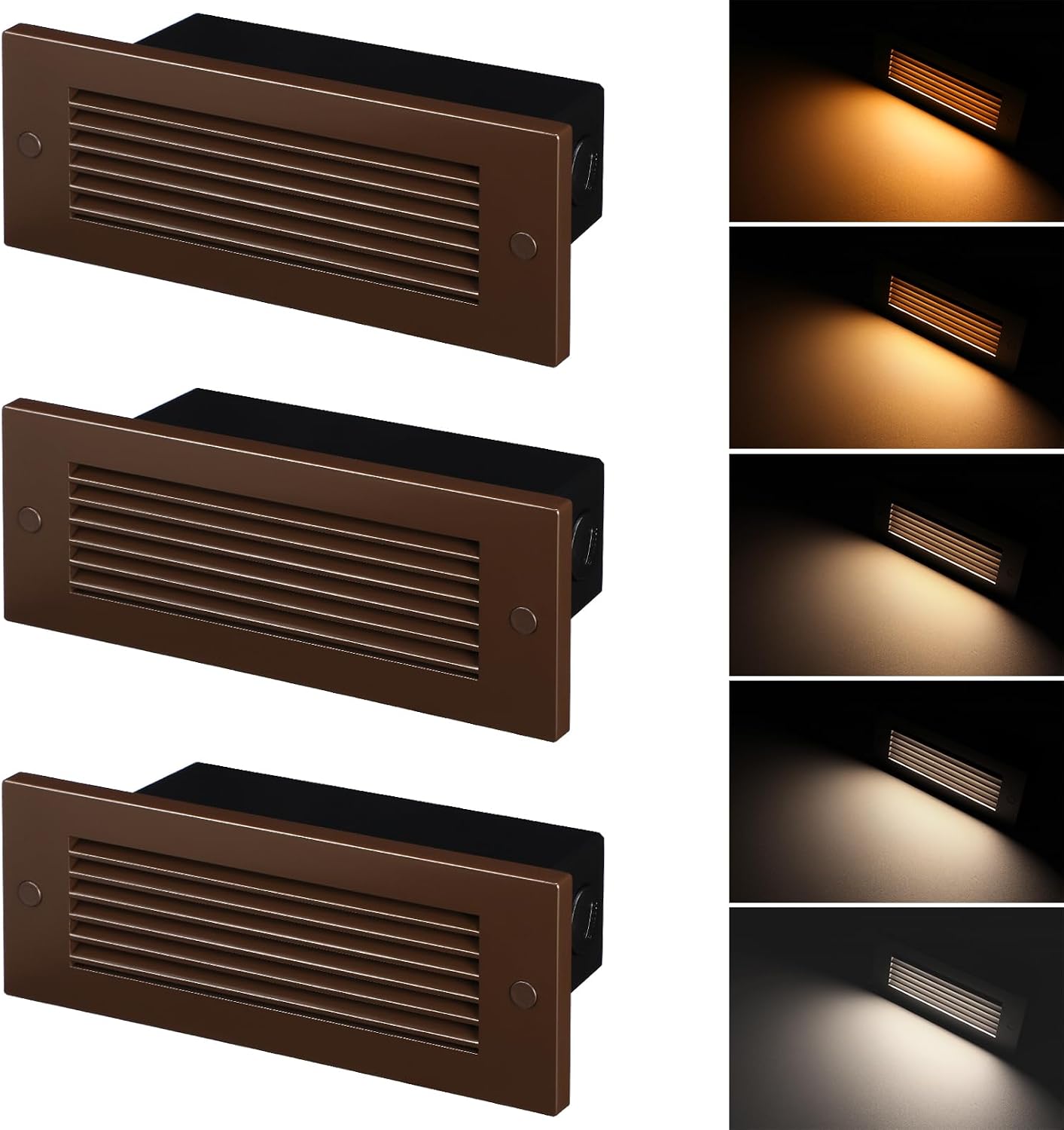 LEONLITE Update 5CCT LED Step Lights 120-277V, Dimmable 4.5W 300LM Anti-Glare LED Deck Steps Stair Lights Outdoor, 1800K2700K3000K4000K5000K, CRI 90, ETL, IP65 Waterproof, Oil Rubbed Bronze, Pack of 3