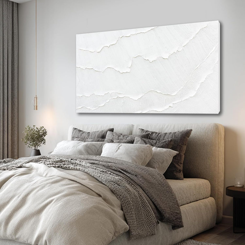 WINKAILIN Large White Abstract Textured Canvas Wall Art 29x58 inch Oversized Minimalist Painting Modern Artwork for Living Room Bedroom Office Décor