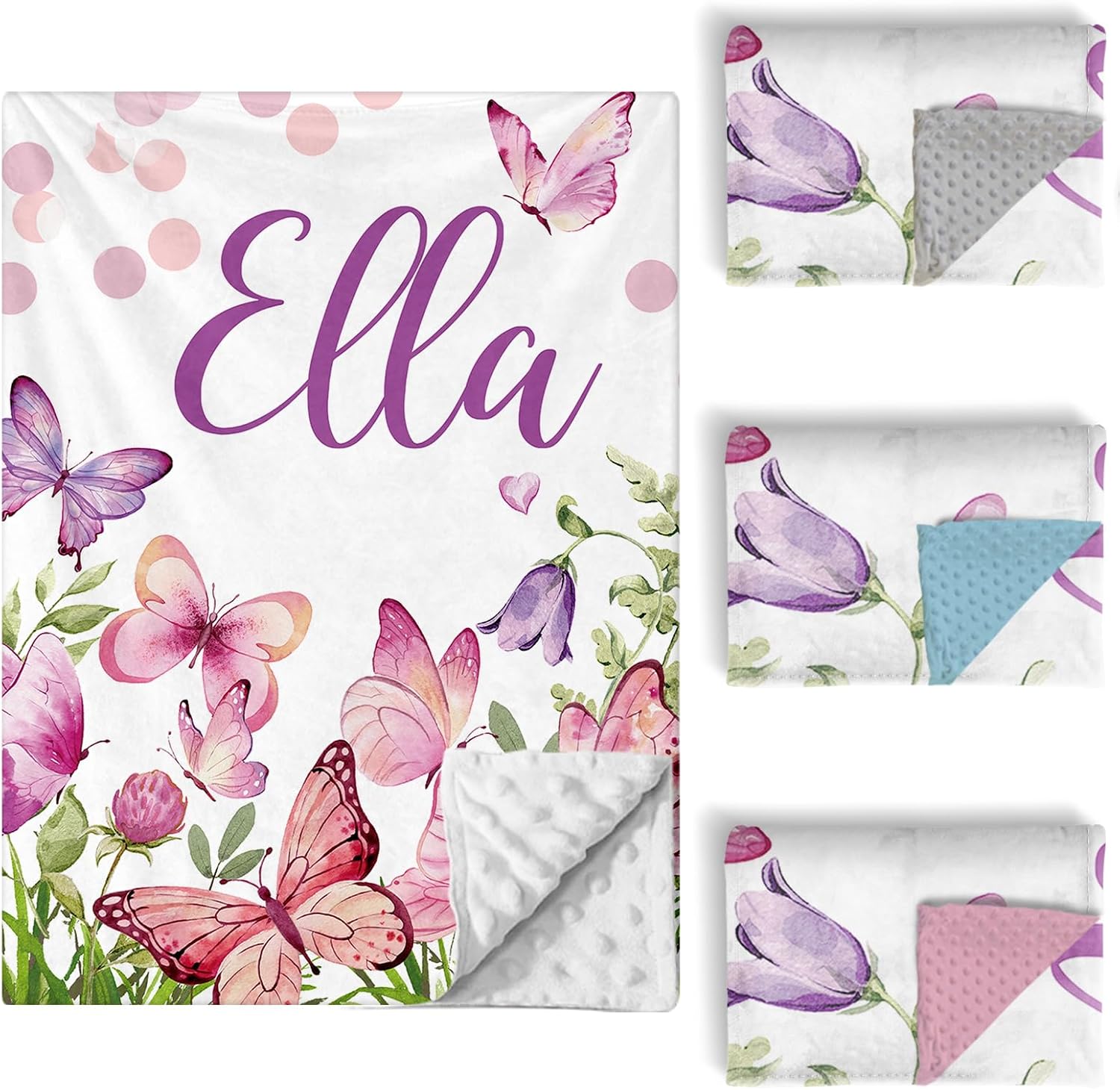 Custom Baby Crib Bedding Set, 5 PCS Personalized Name Baby Crib Sets for Girls Boys, Butterfly Theme Nursery Bedding Sets for Infant Toddler, Double Layer Flannel Bed Set Customized Gifts