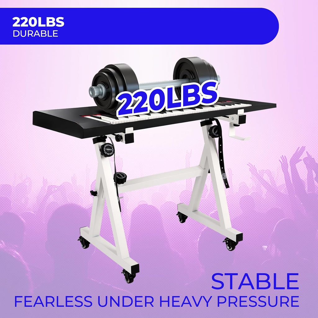 FAHKNS Piano Keyboard Stand and Bench, Z Style Portable and Adjustable Piano Stand with Headphone Bracket for 54-88 Key Electric Pianos, Piano Accessories with Bottom Wheel for Kids and Adults, White