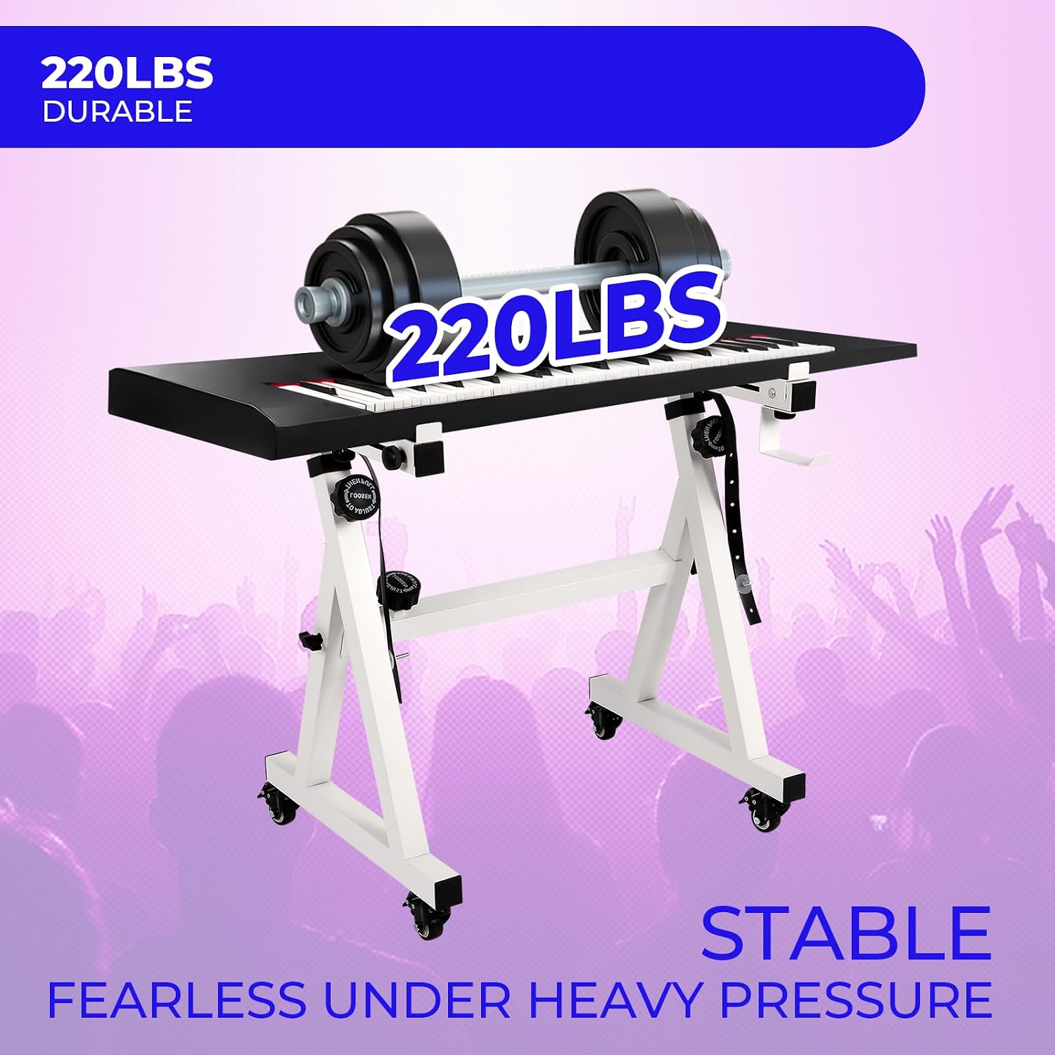 FAHKNS Piano Keyboard Stand and Bench, Z Style Portable and Adjustable Piano Stand with Headphone Bracket for 54-88 Key Electric Pianos, Piano Accessories with Bottom Wheel for Kids and Adults, White