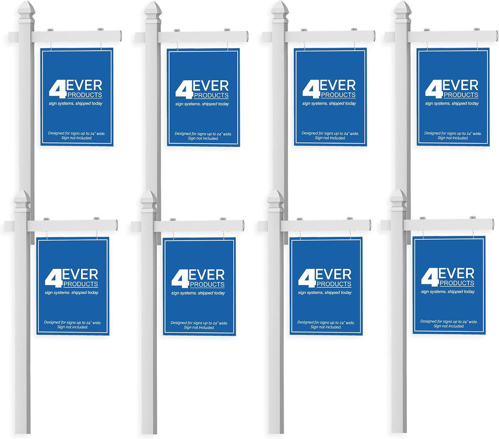4Ever Products Vinyl PVC Real Estate Sign Post - White - 6' Tall Post - 8 Pack