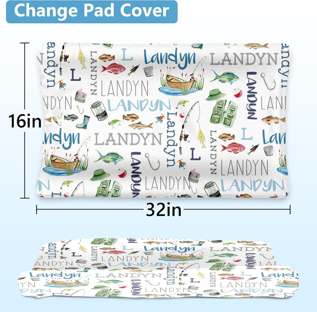 Dyoart Custom Nursery Crib Bedding Set: 5 Piece Go Fishing Baby Crib Sets for Girls Boy with Personalized Name - Toddler Double Layer Blanket Set,Comfortable Crib Bed Sheets for Baby Boys
