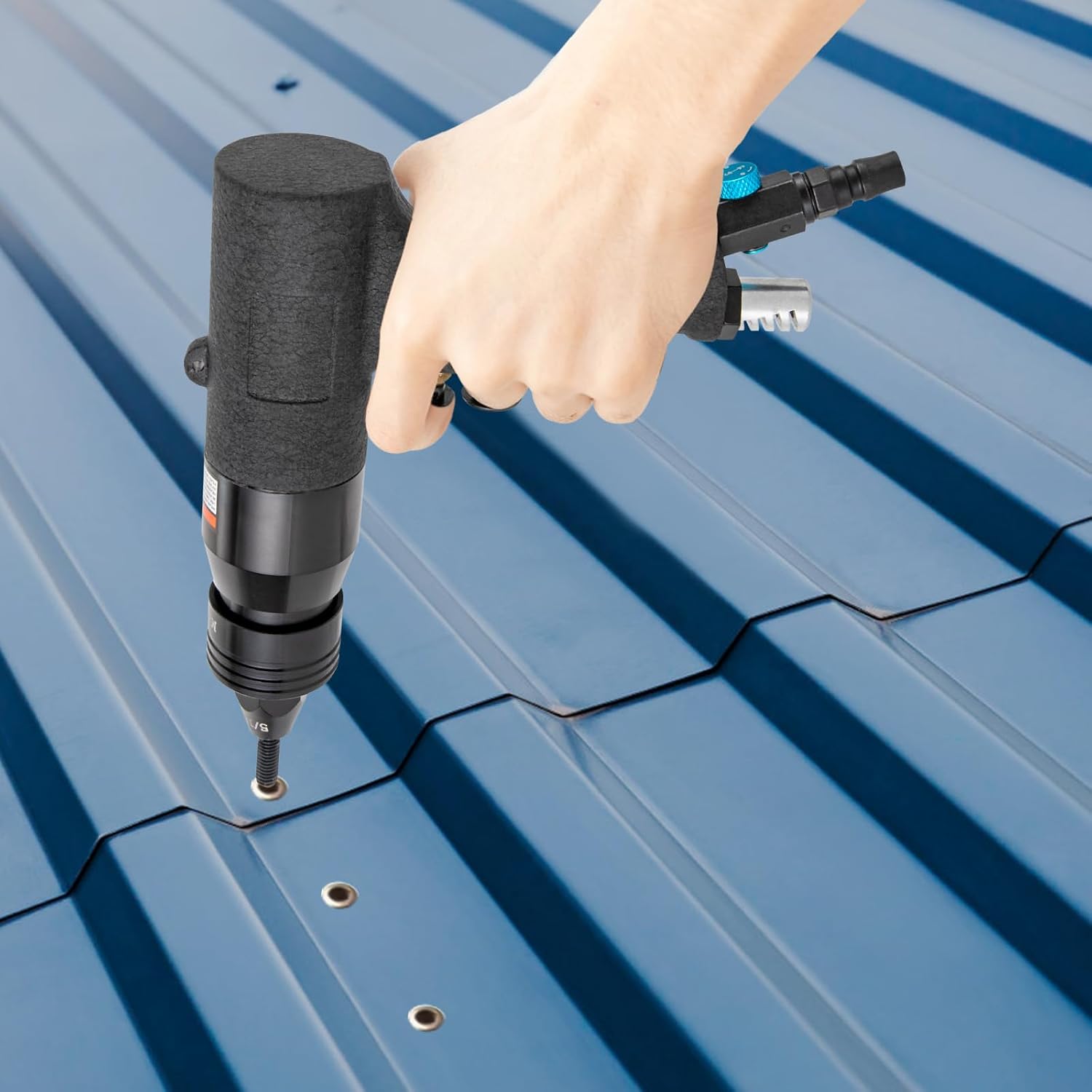 Pneumatic Rivet Nut Gun with 4 Gun Heads 10-24' 1/4' 5/16' 3/8' Air Rivet Nut Pull Setter Tool Industrial Grade Adjustable Speed Pull Rivnut Gun Professional Riveting Machine