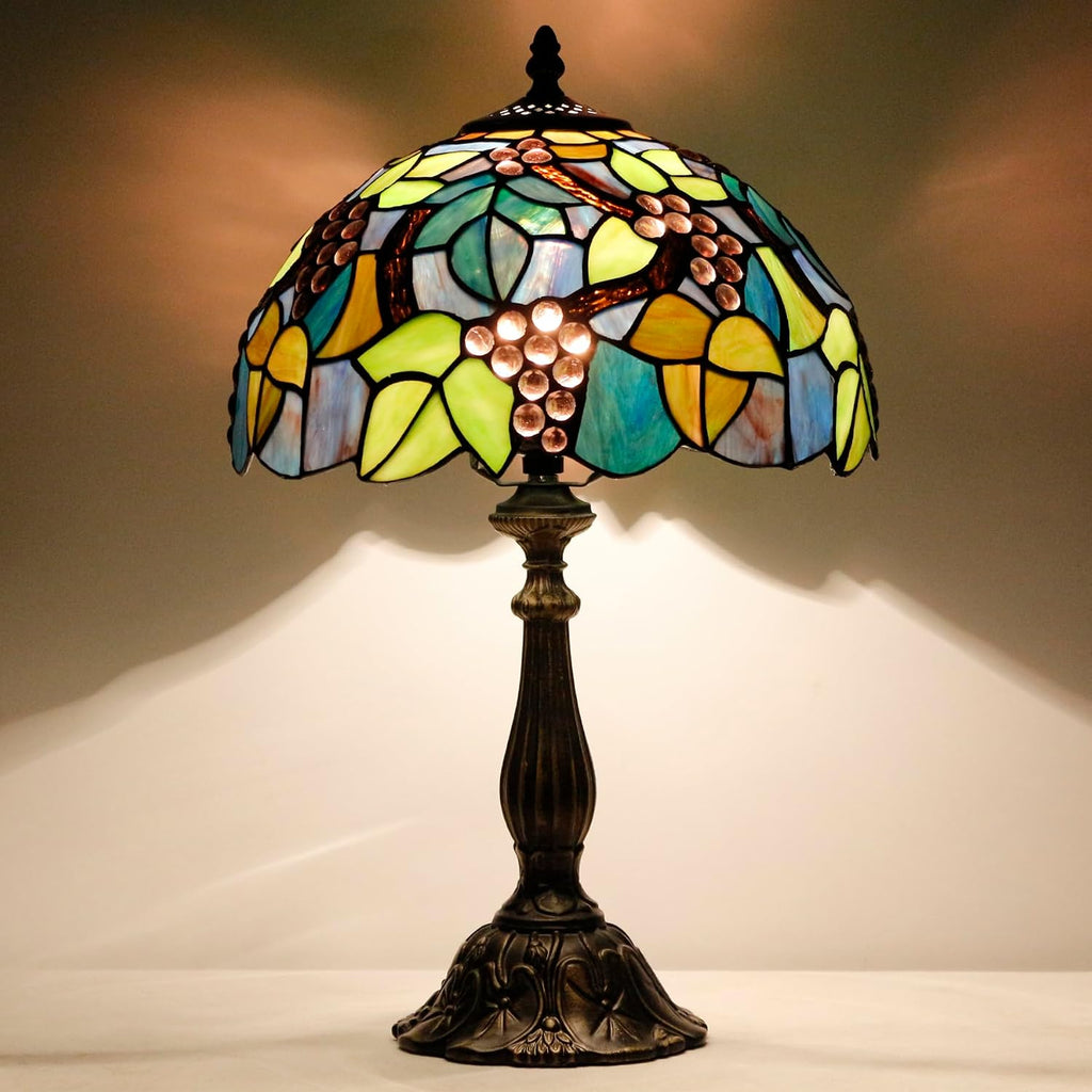Tiffany Stained Glass Touch Control Table Lamp Purple Grape Style 12×12×19 Inches Desk Reading Light Bedroom Office