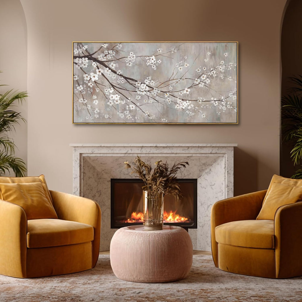 XIANSHOU Plum blossom Wall Decor White Flowers Painting on Canvas Nature Wall Art for Bedroom 24'x 48' Wall Decorations for Living Room Office