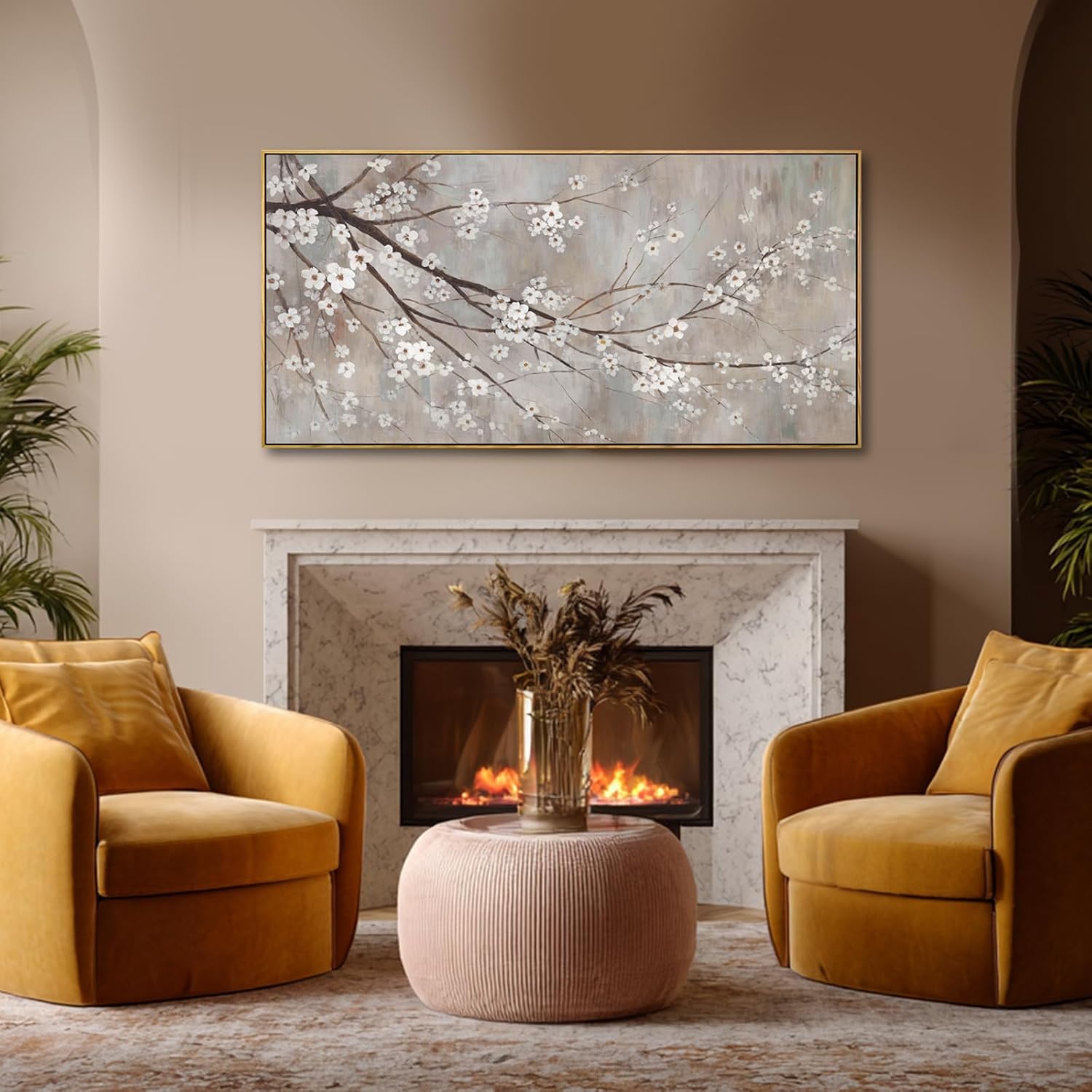 XIANSHOU Plum blossom Wall Decor White Flowers Painting on Canvas Nature Wall Art for Bedroom 24'x 48' Wall Decorations for Living Room Office