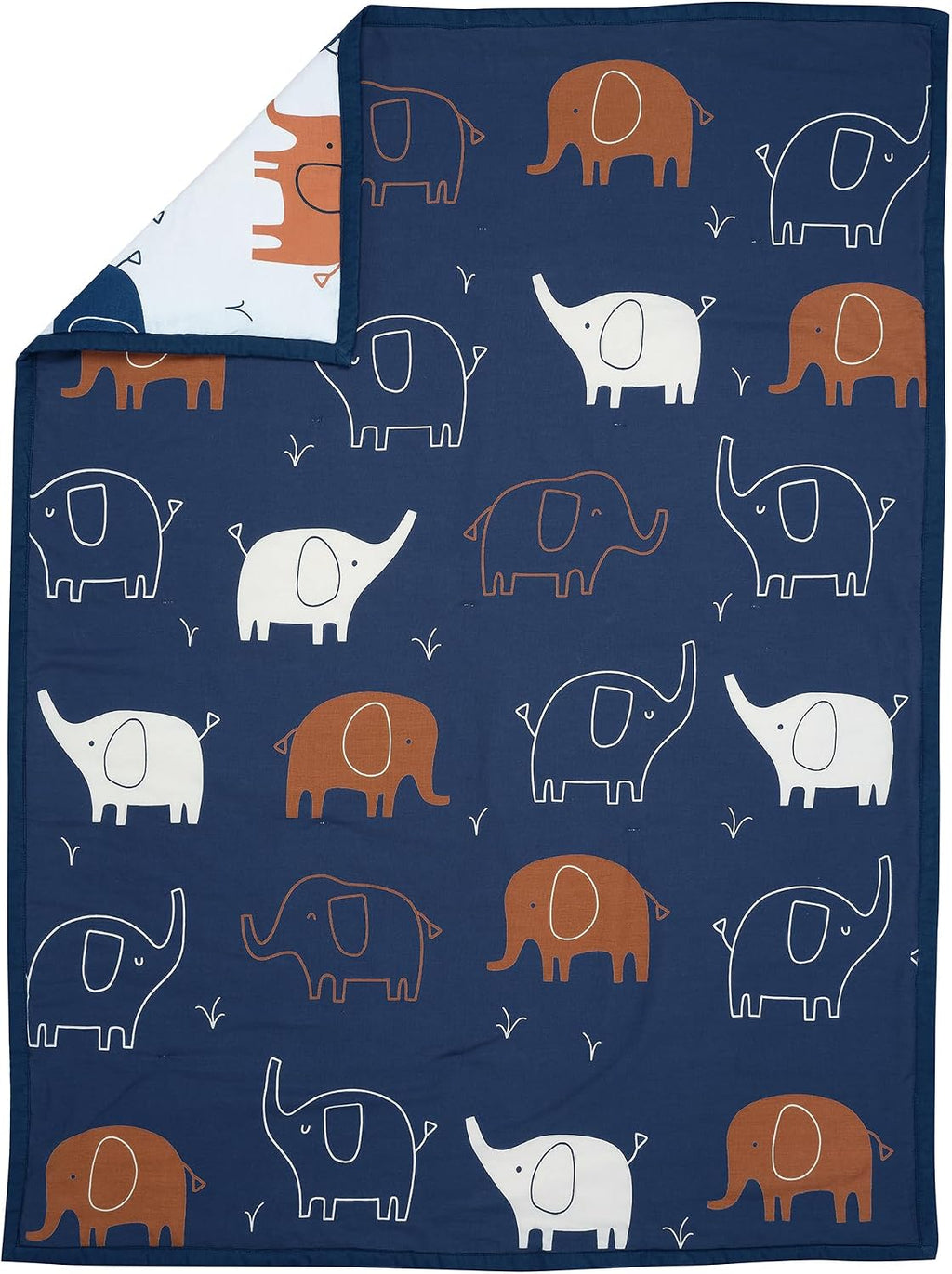 Lambs & Ivy Playful Elephant Blue/White Cotton 3-Piece Baby Crib Bedding Set