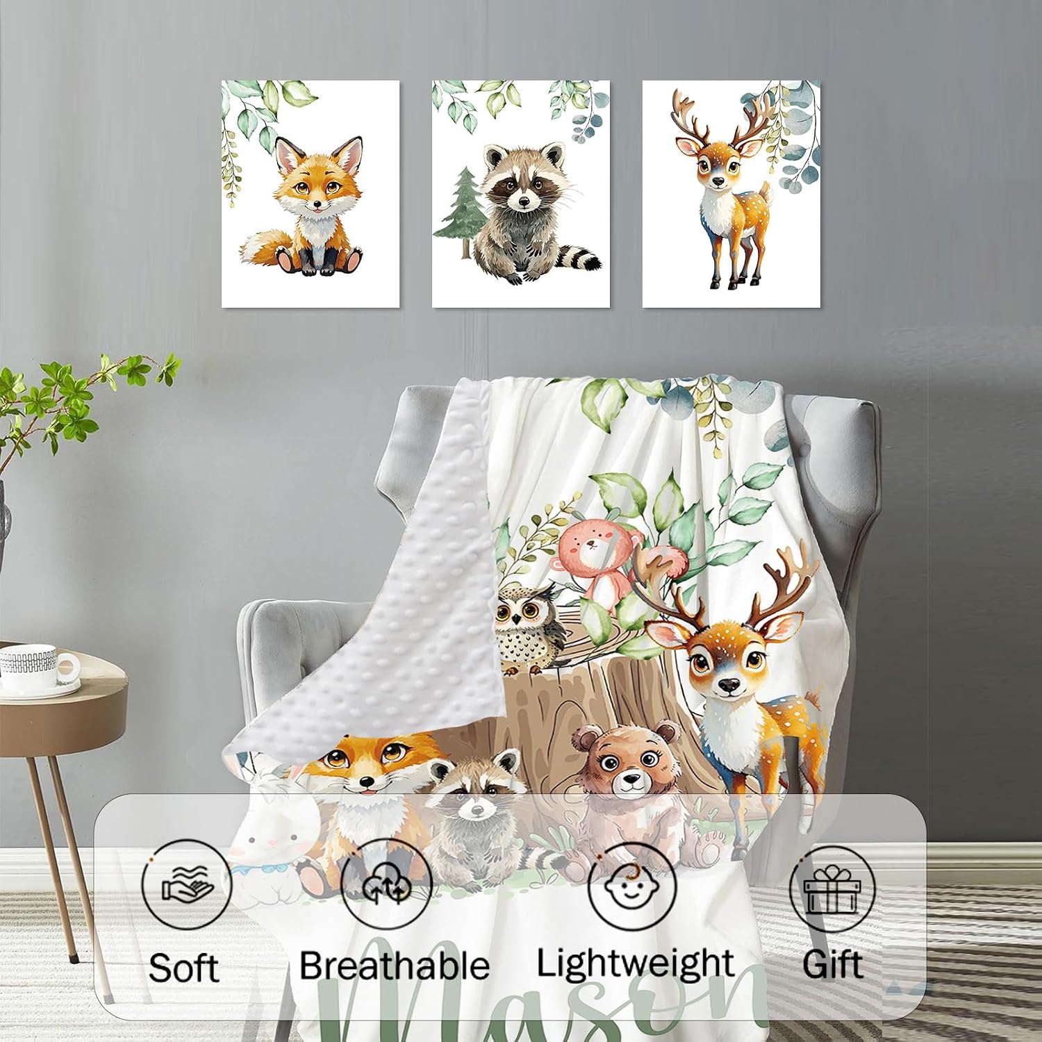 TOOTANN Custom Baby Crib Bedding Set, 5 Pcs Personalized Name Baby Crib Sheets for Kid Toddler Infant, Forest Animals and Tree Stumps Nursery Bedding Set