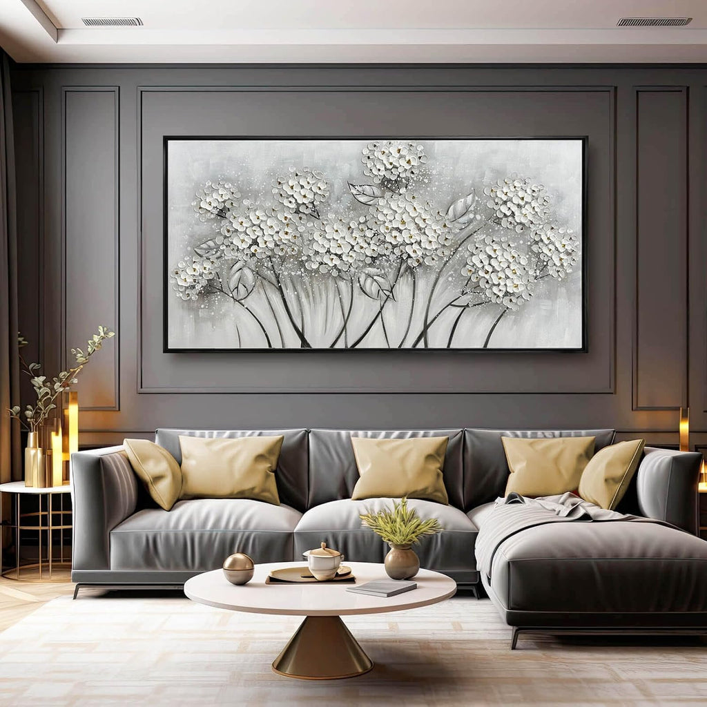 Kureful Large Artwork Flowers Oil Painting Modern Home Decorations Floral Canvas Pictures for Living Room Bedroom Kitchen Office 29' x 58' (White)