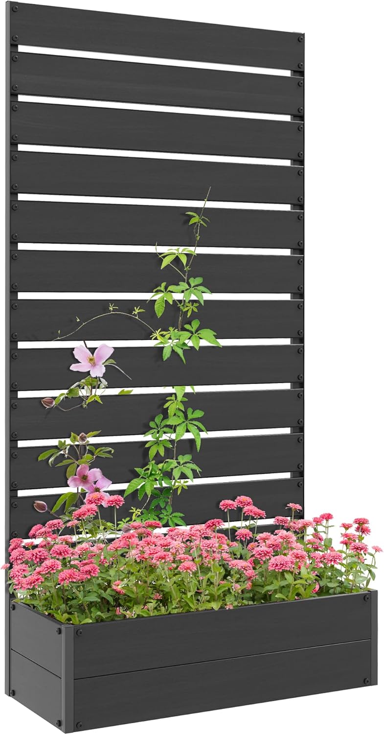 Outsunny Raised Garden Bed with Trellis for Climbing Plants, Planter Box with Self Draining Gap, Freestanding Trellis Planter for Outdoor, Patio, Deck, 35.75' x 15' x 70.75', Black