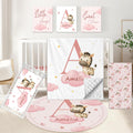 KAINSY Custom Crib Bedding Set, 5 Pcs Personalized Name Monogram Baby Crib Sets for Infants Toddlers, Pink Zebra Nursery Bedding Set for Boys Girls, Double Layer Baby Bedding Sets Customized Gifts