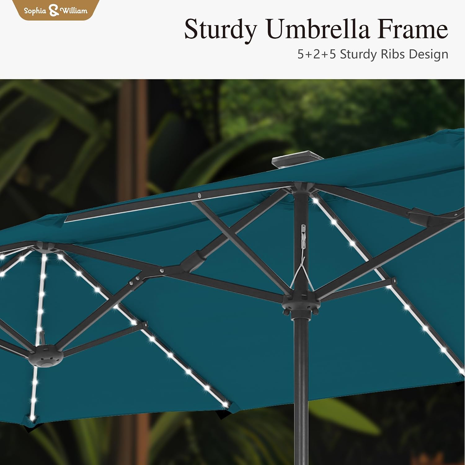Sophia & William 13ft Outdoor Patio Umbrella with Solar Lights, Large Double-sided Umbrella with LED Lights, Perfect for Garden, Deck, Pool, Cyan Blue