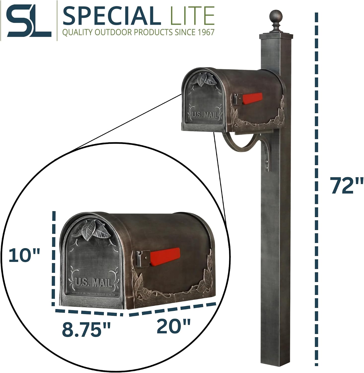 Special Lite Floral Curbside Mailbox with Springfield Post - Swedish Silver Aluminum Mailbox with Direct Burial Post - SCF-1003_SPK-710-SW