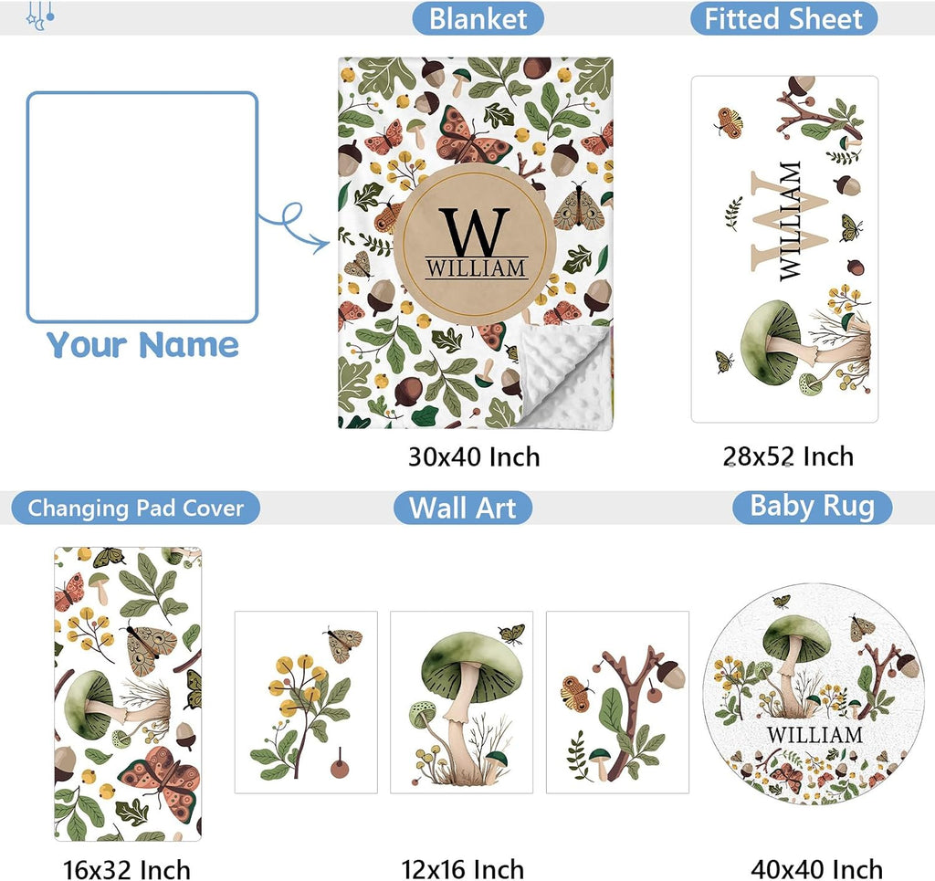 KAINSY Custom Crib Bedding Set 5 Piece for Girls Boys – Personalized Green Plants Theme, Newborn Sleep Set, Nursery Decor, Toddler Room Essentials, Infant Sleep, Baby Room Accessories, Baby Gift