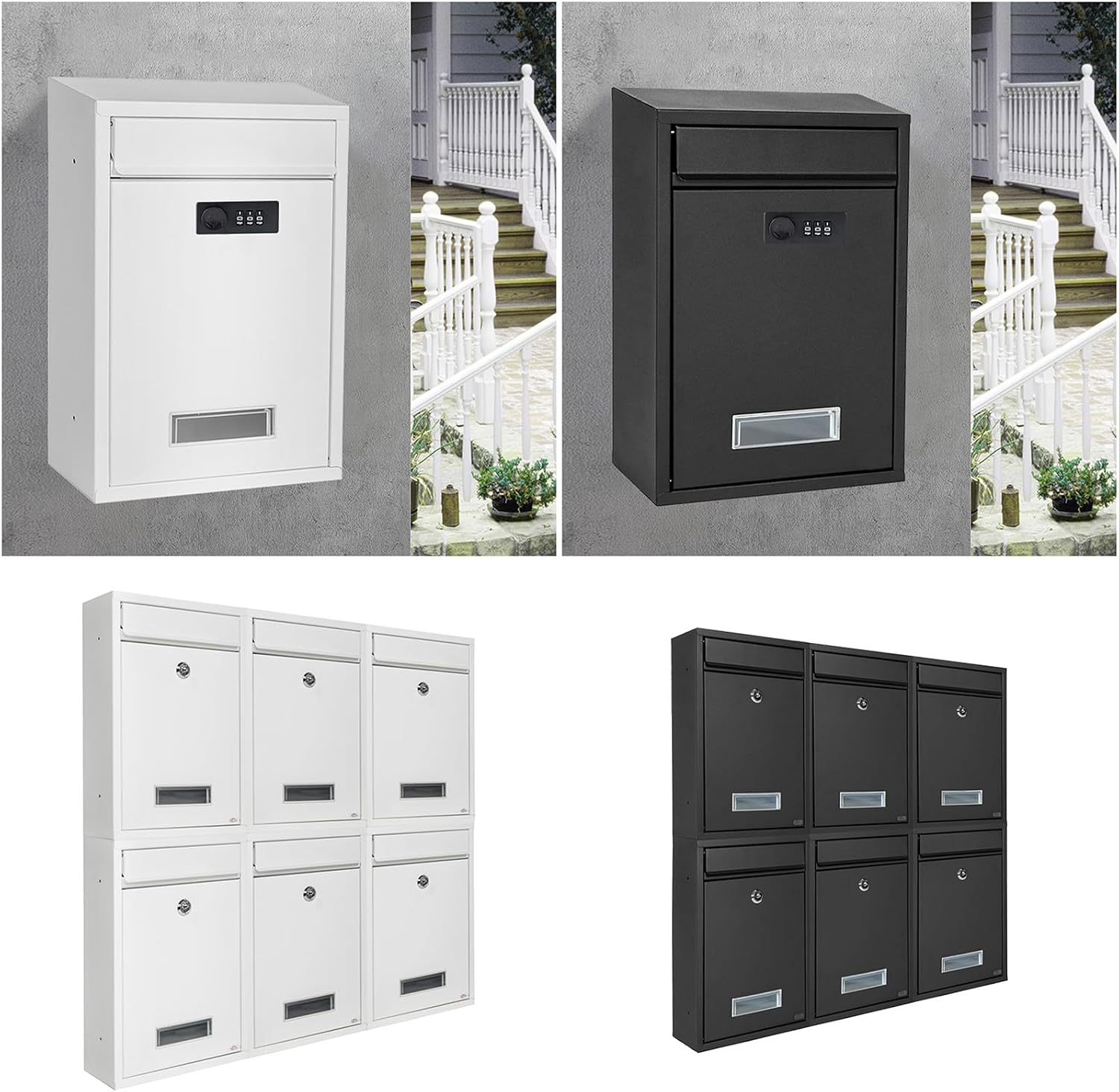 LANGSTON Locking Postbox for House, Wall Mounted Metal Mailbox, Security Lock Drop Box Collection Boxes Hanging Secure Postbox, Combination Lock Mail Boxes Outdoor,Black