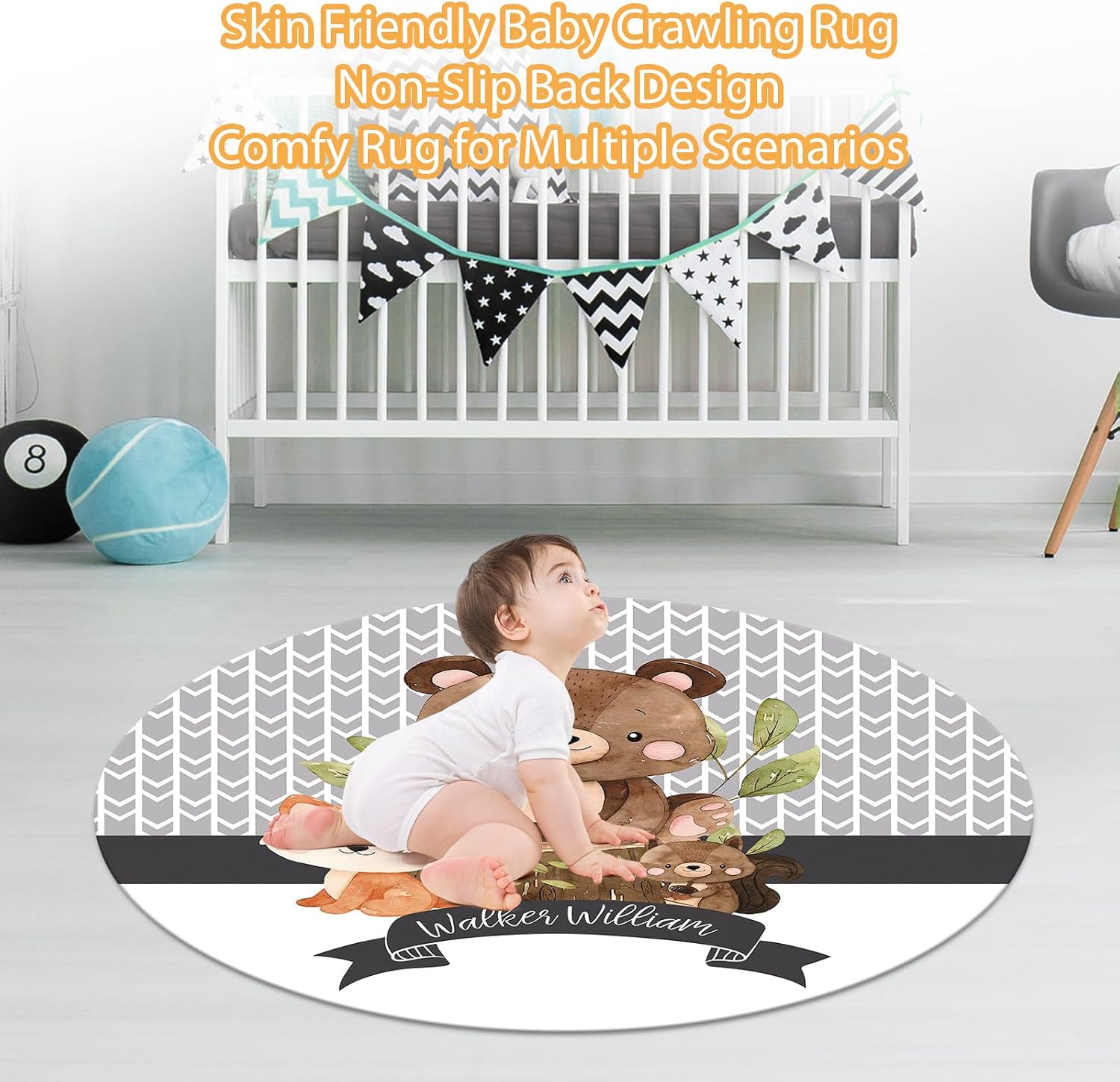 Custom Baby Crib Bedding Set - 5 Piece Nursery Crib Set Woodland Animals Design - Personalized Name Blanket with Dotted Backing, Crib Sheet, Changing Pad Cover, Pillow Cover, Rug for Newborns Color06