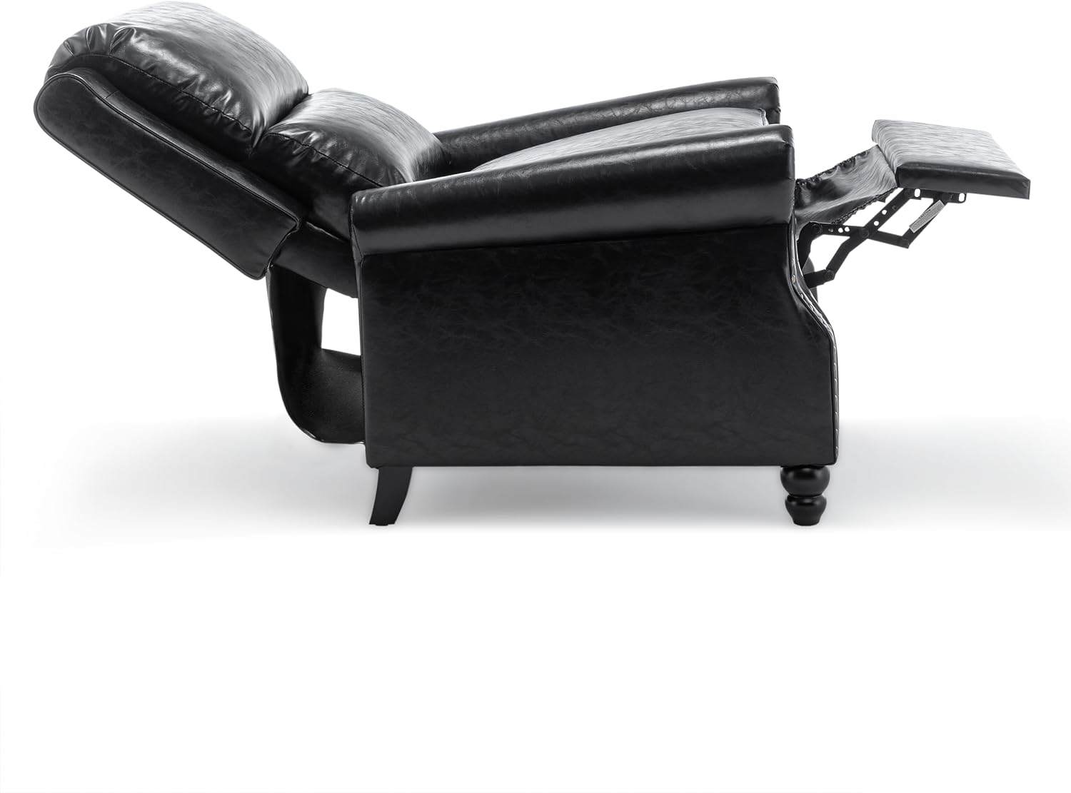 Pushback Recliner Chair, Faux Leather Wingback Recliner Chair, Upholstered Armchair Push Back Recliner with Wood Legs, Rivet Trim Single Sofa Accent Chair for Living Room, Bedroom, Black