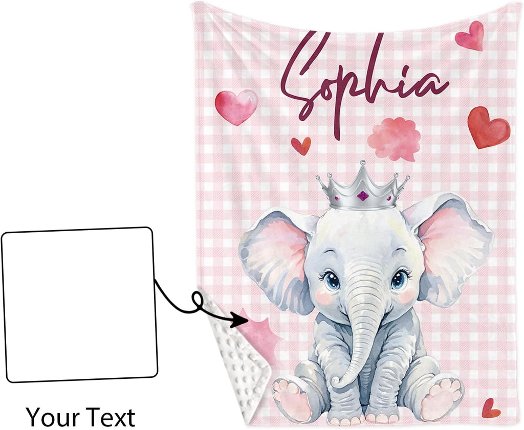 Personalized Nursery Crib Bedding Set: Custom Name Pink Checkered 5 Piece Baby Crib Sets with Cute Elephant Pattern - Toddler Double Layer Blanket Set, Comfortable Crib Bed Sheets for Baby Grils