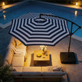 HOMSHADE 10ft Solar Lights Offset Cantilever Patio Umbrella - with Light and Base, LED Offset Patio Outdoor Umbrella UPF50+ UV Protection with Easy Tilt and Crank (Navy&White Stripes)