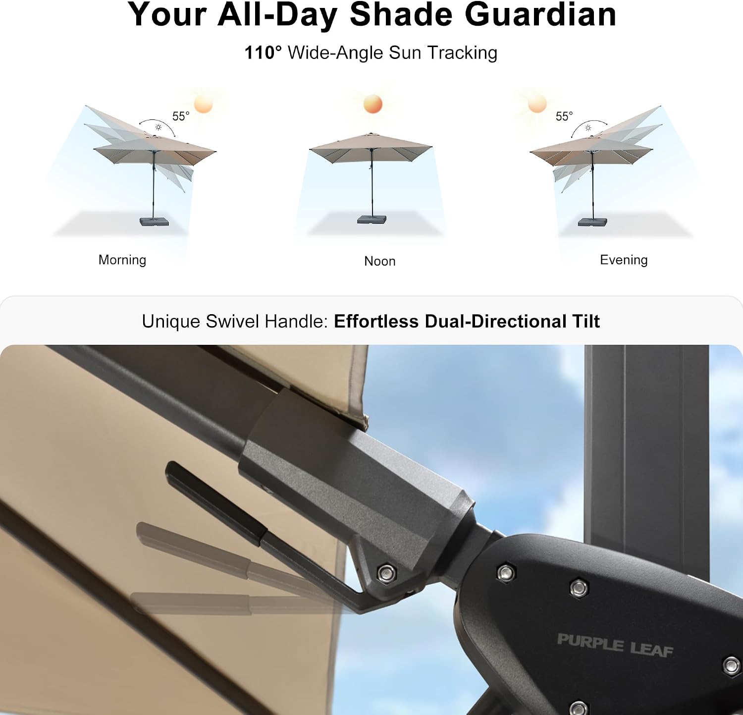 PURPLE LEAF 6.5' X 10' Left-right Tilt Patio Umbrella Outdoor Cantilever Swivel Rectangle Umbrella Aluminum Offset Umbrella with 360-degree Rotation for Garden Deck Pool Patio Beige