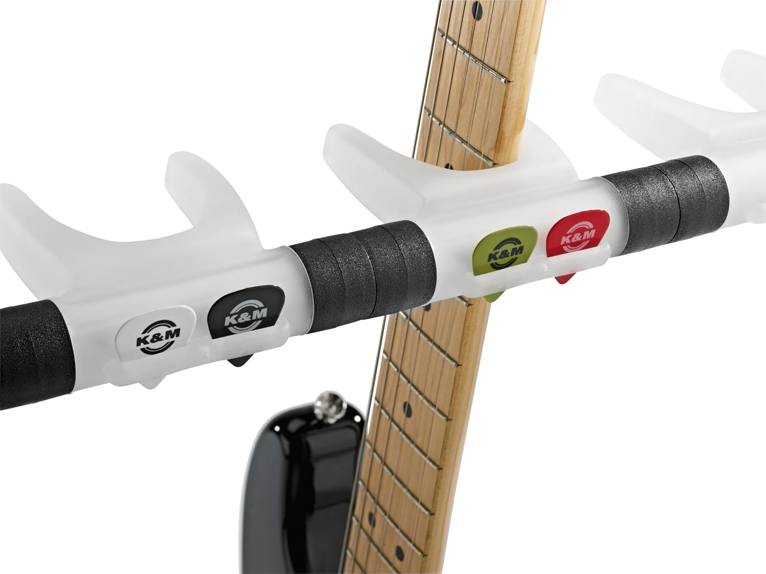 K&M Konig & Meyer 17525.016.00 Guardian 5 Guitar Stand | Sturdy Holds Five Electric/Bass Guitars Rack-Style | Protective Supports | Space Saver | For Adult/Youth Musicians | Black & Translucent