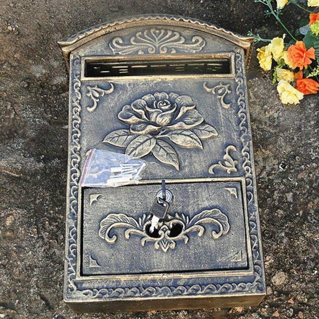 Outdoor Mailbox, Creative Wall-Mounted Creative Newspaper Box with Lock, Retro Mailbox, Rainproof Postbox